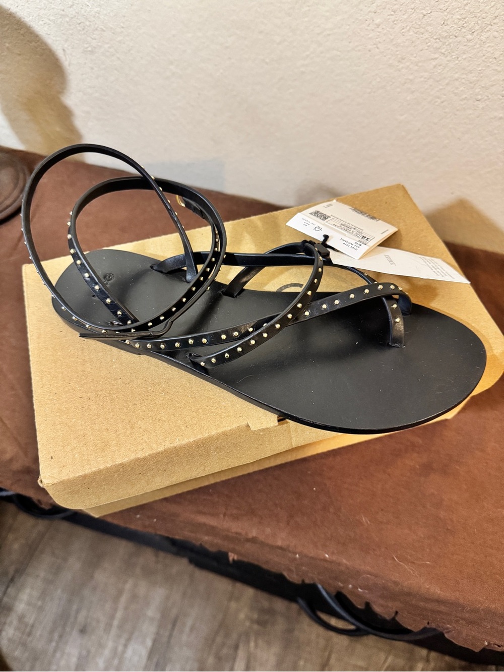 Stradivarius MNG Black Studded Wrap Sandals